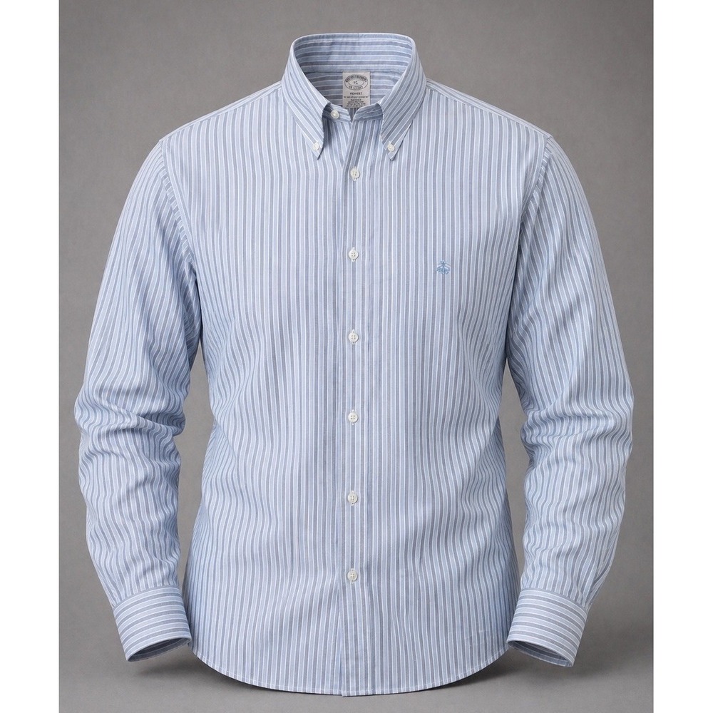 Brooks Brothers Mens XL Regent Oxford OCBD Shirt Blue Stripe Cotton Button Down